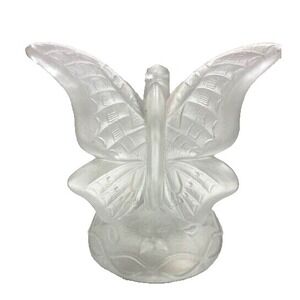 Vtg Fenton Velvet Frosted Clear Glass Crystal Butterfly On‎ Branch Figurine